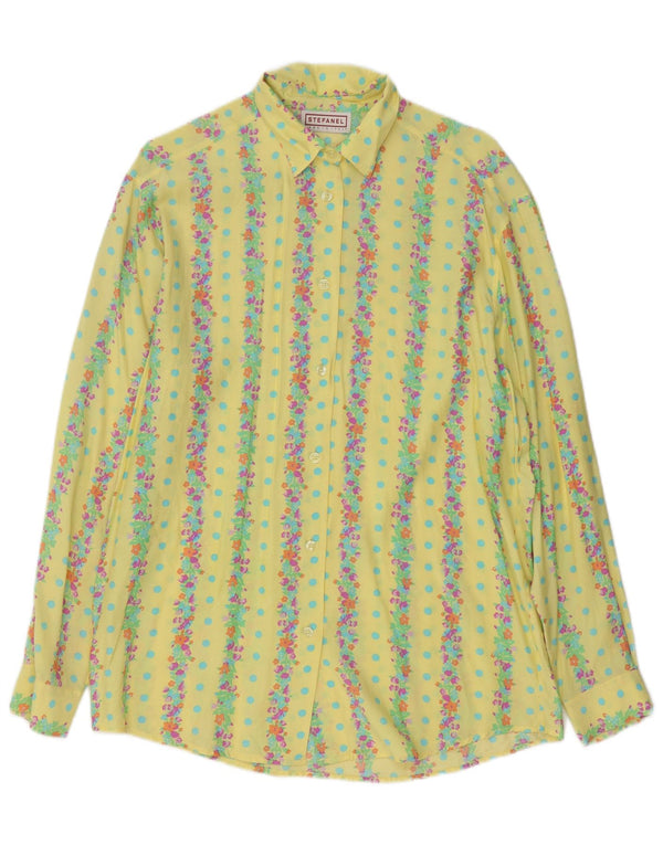 Stefanel Chemise Femme UK 16 Grande Rayonne Florale Jaune