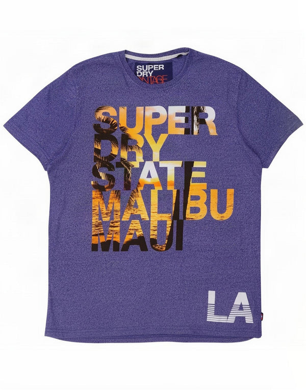 Superdry Homme Malibu Graphic T-Shirt Top 2XL Bleu Marine Moucheté Coton