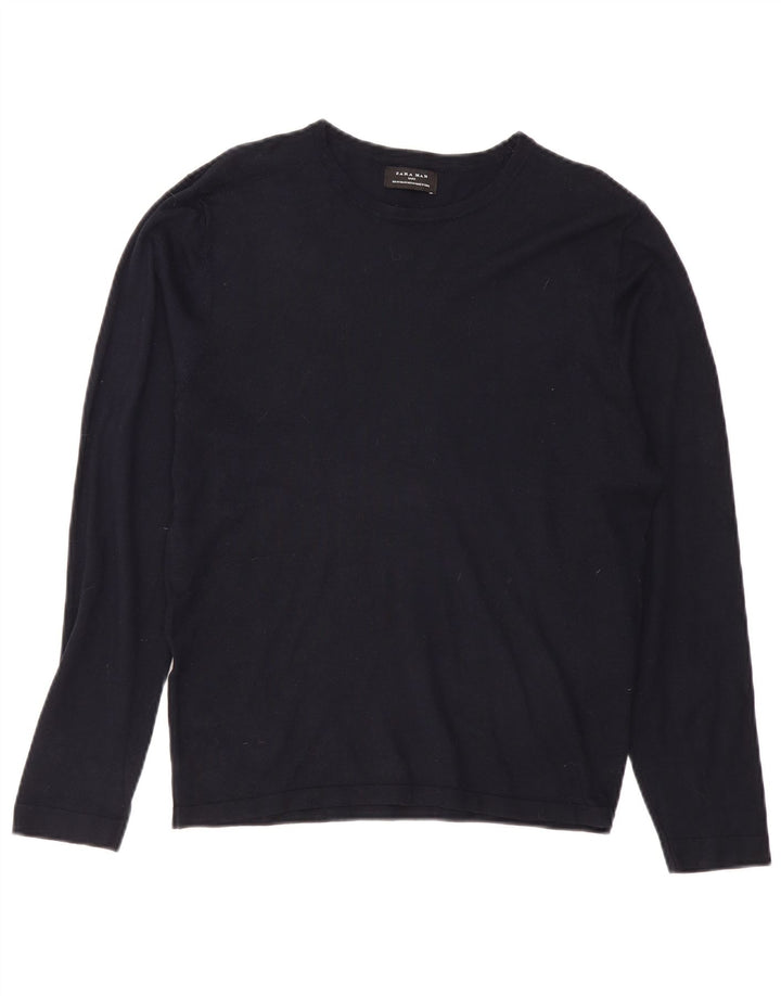 Zara Pull Col Bateau Homme Bleu Marine Moyen Viscose