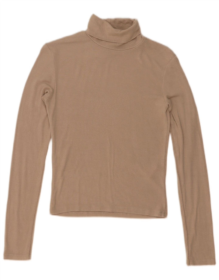 Zara Femme Crop Top Manches Longues UK 8 Small Beige Viscose
