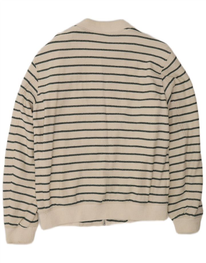 Zara Homme Cardigan Pull Moyen Blanc Rayé Coton