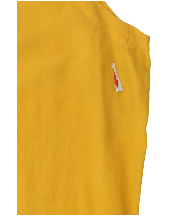 vintage Femmes Sans Manches Blouse Oversize Top UK 10 Petite Soie Jaune