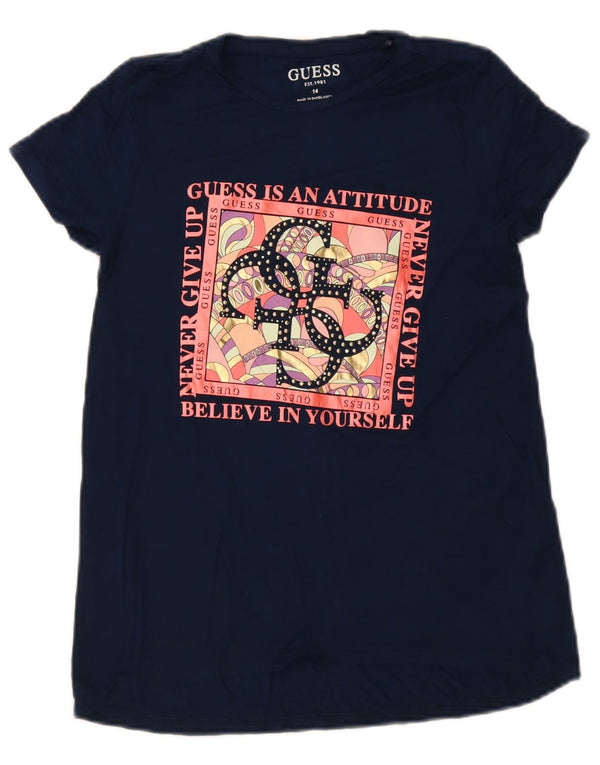 Guess T-Shirt Graphique Fille 13-14 ans Bleu Marine Viscose