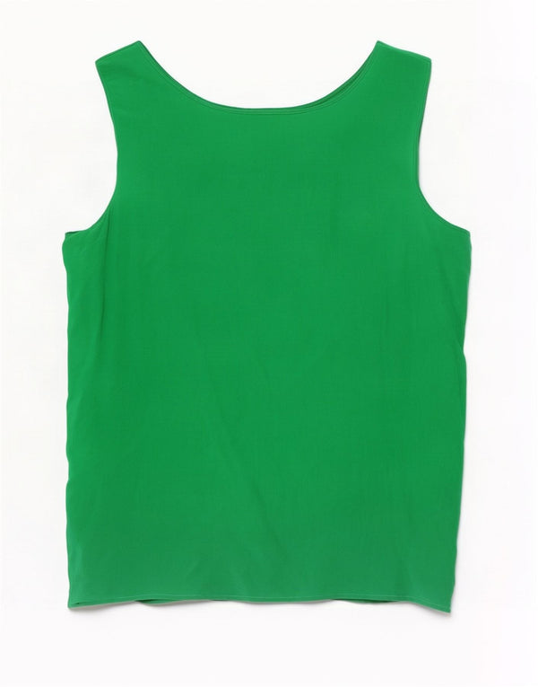 vintage Femme Blouse Sans Manches Top UK 16 Grande Soie Verte