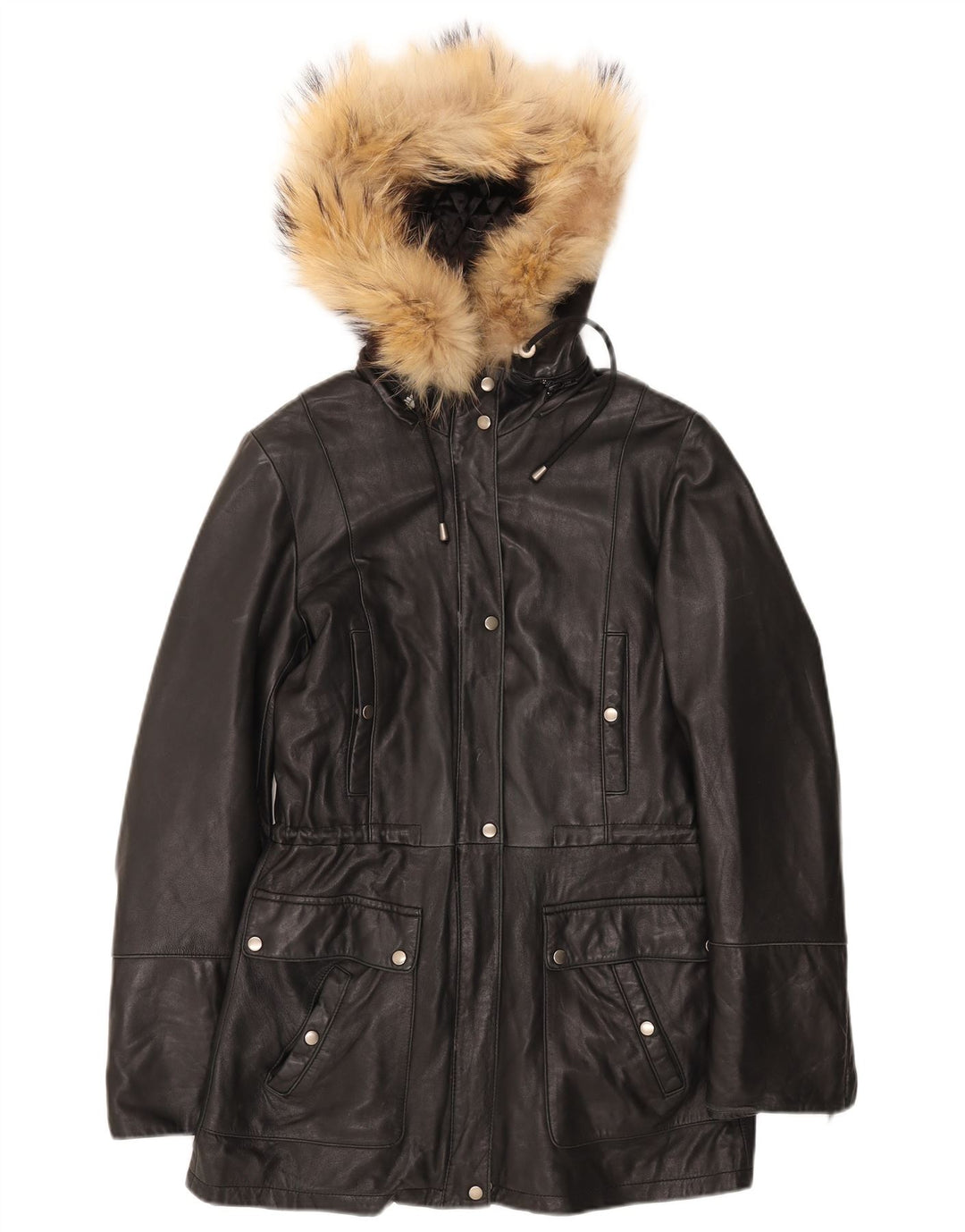 Danier Veste en cuir à capuche pour femme UK 8/10 Petit cuir noir