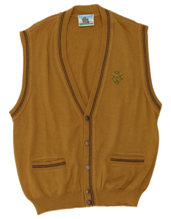 vintage Mens Cardigan sans manches Pull Moyen Kaki Laine