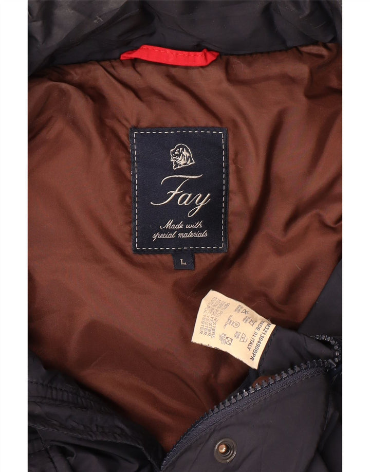 FAY Veste matelassée à capuche pour homme UK 40 Large Bleu Marine Polyester