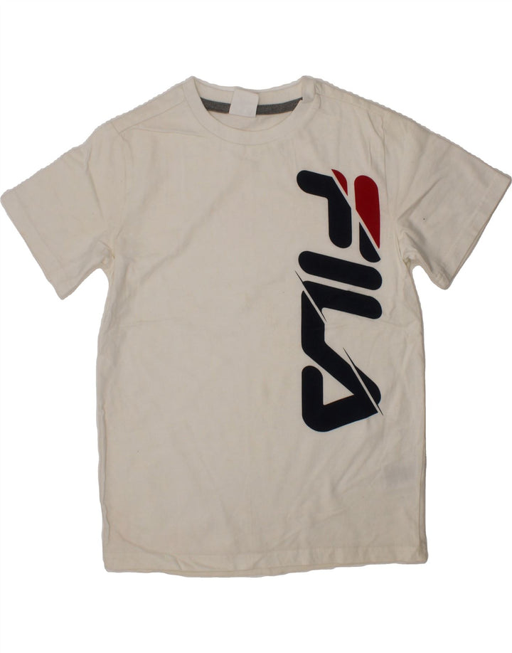 FILA Boys Graphic T-Shirt Top 7-8 Years Medium  Off White Cotton Vintage Fila and Second-Hand Fila from Messina Hembry 