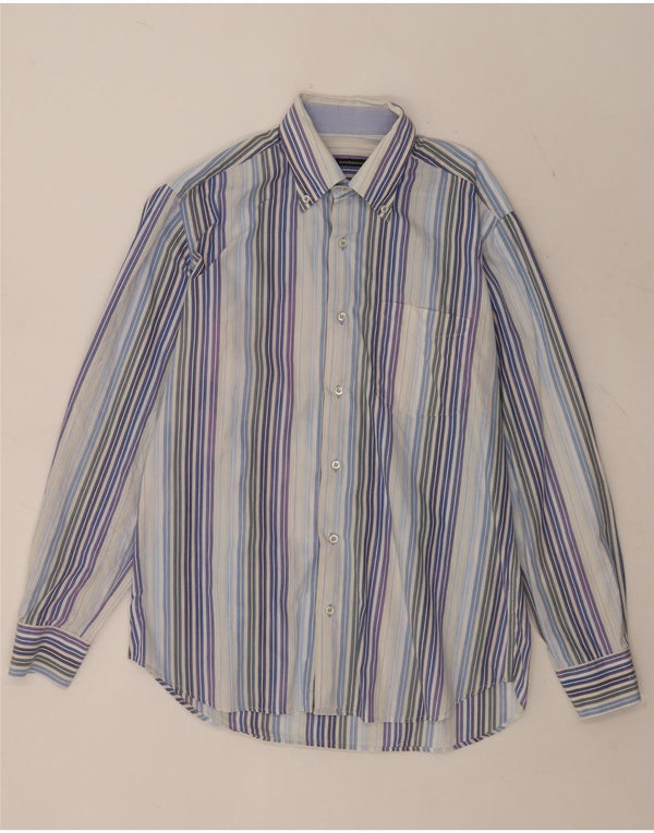 Roccobarocco Chemise Homme Taille 40 15 3/4 Coton Rayé Bleu Moyen