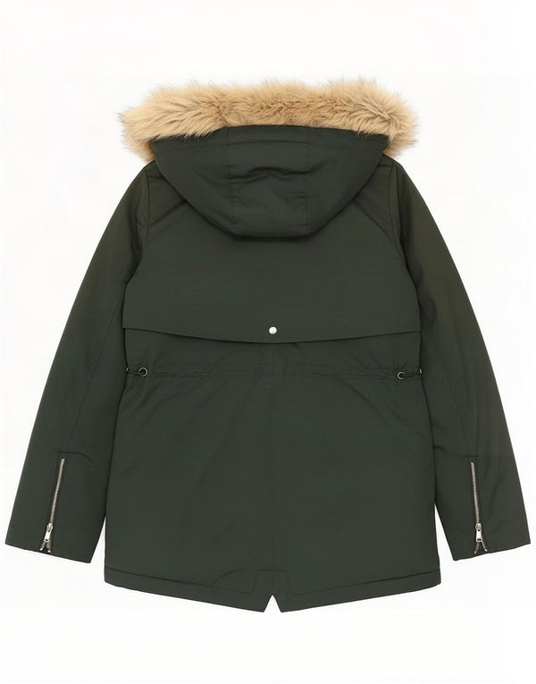 Zara Womens Trafaluc Hooded Sherpa Parka Jacket UK 6 XS Green