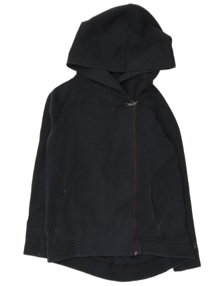 NIKE Pull à capuche zippé surdimensionné pour femme UK 10 Petit coton bleu marine