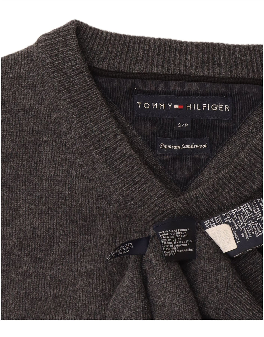 Tommy Hilfiger Pull col en V pour homme Petit gris laine d'agneau