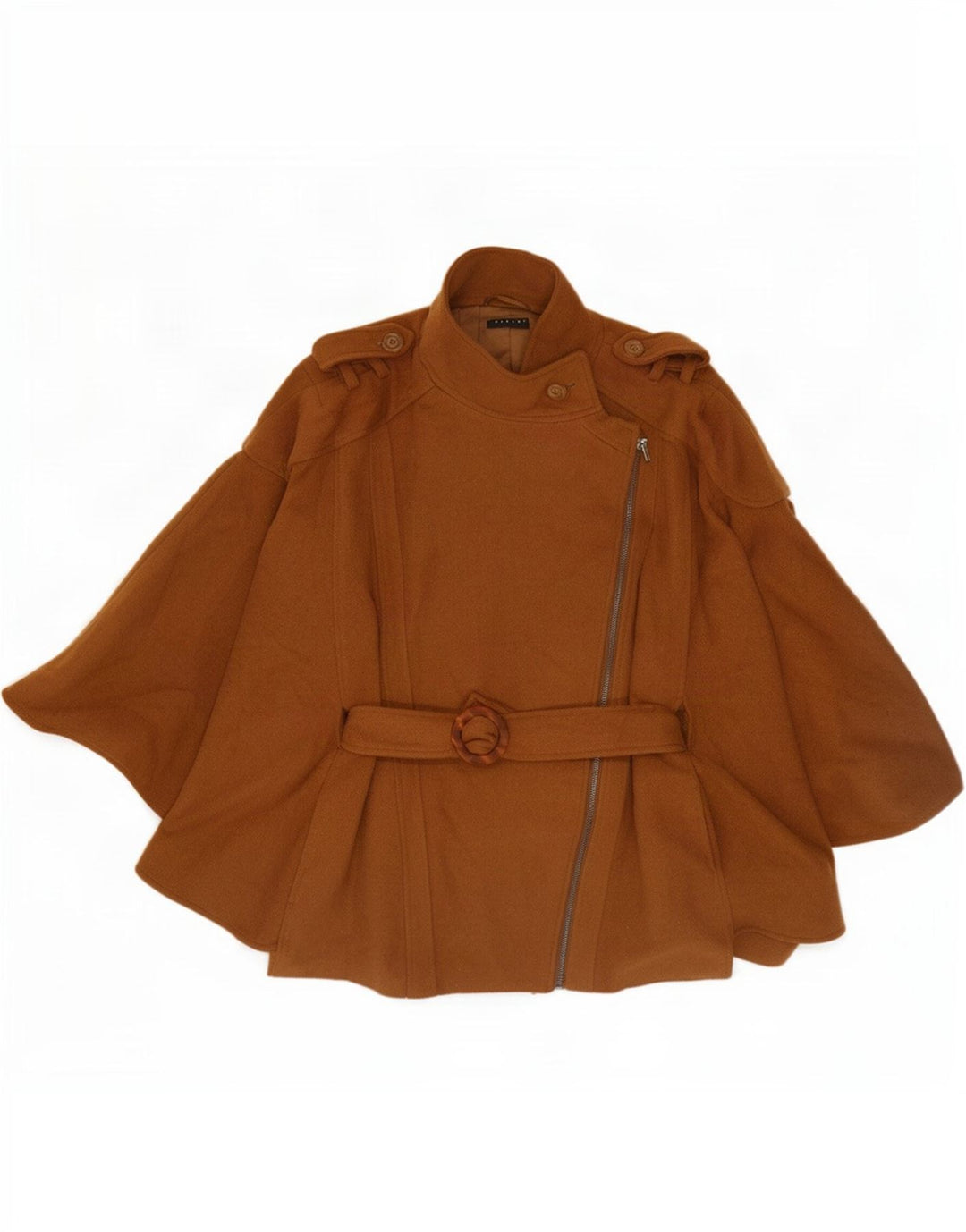Sisley Manteau Cape Militaire Femme IT 46 Large Laine Marron