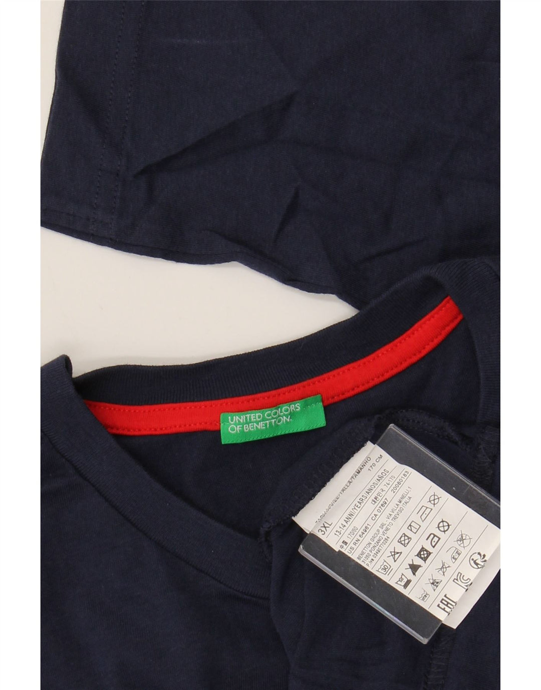 BENETTON Haut Graphique Garçon Manches Longues 13-14 ans 3XL Bleu Marine Coton