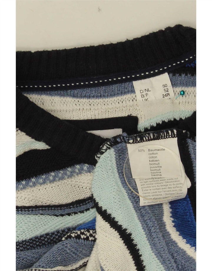 Roger Kent Pull à col rond pour homme EU 52 Large Bleu Colorblock