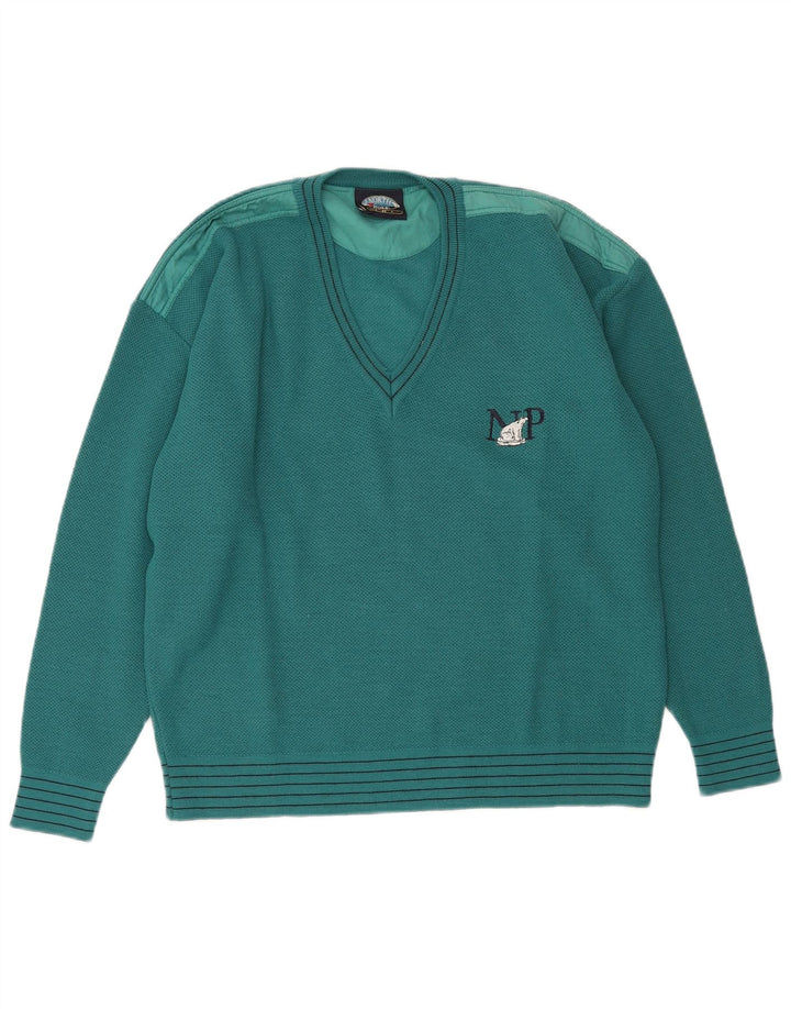 North Pole Pull col V coupe régulière pour homme en laine vert moyen