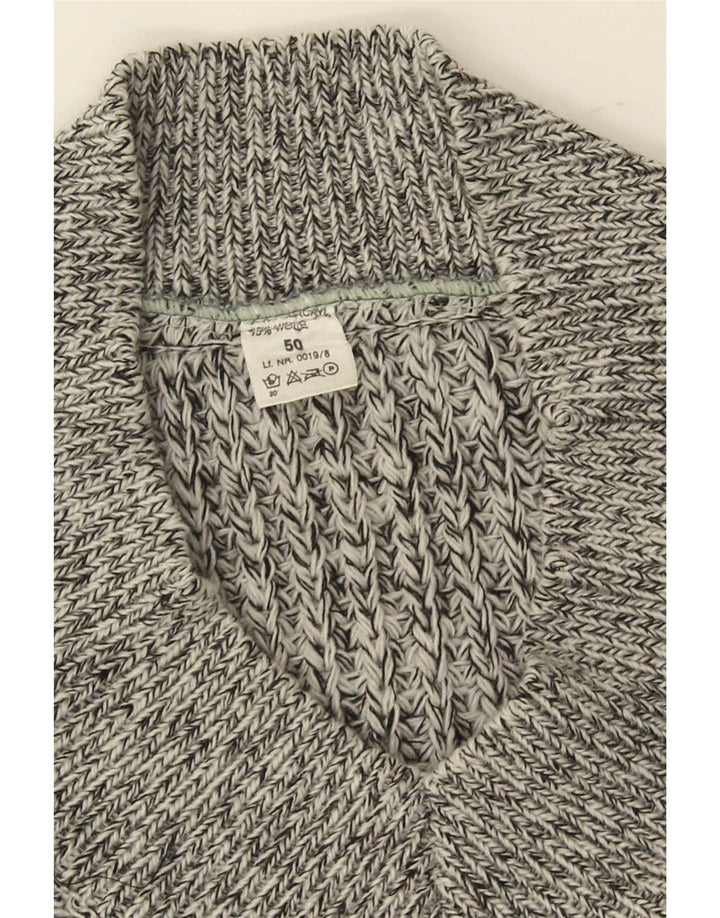 vintage Homme Col V Pull Pull IT 50 Gris Moyen Moucheté