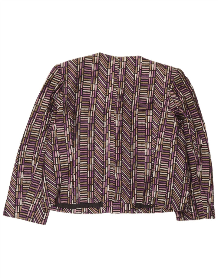 vintage Femmes 4 Bouton Blazer Veste UK 14 Moyen Violet Géométrique Soie