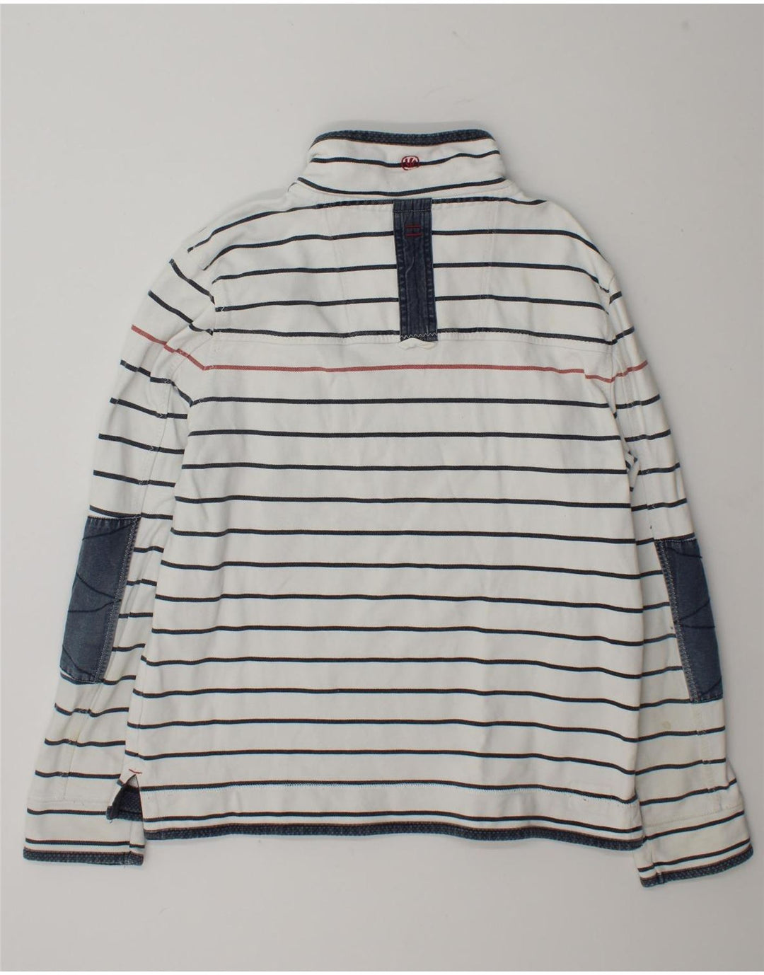 Fat Face Sweat-shirt à col zippé pour homme en coton rayé blanc