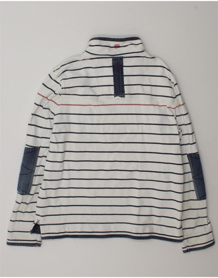 Fat Face Sweat-shirt à col zippé pour homme en coton rayé blanc