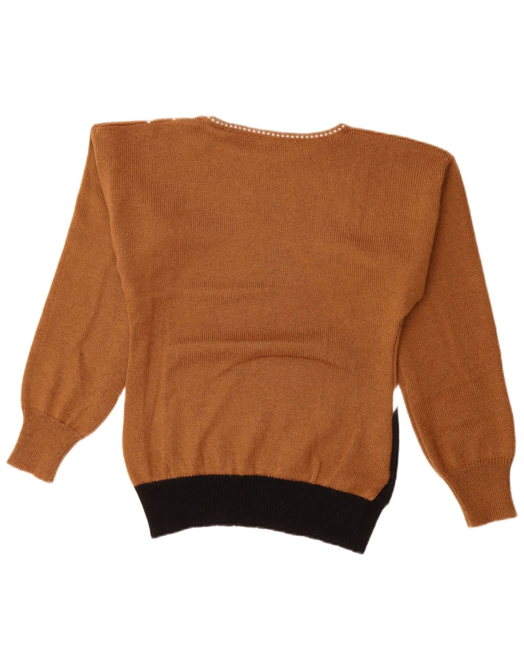 vintage Femme Boat Neck Jumper Pull EU 40 Medium Brown Colourblock