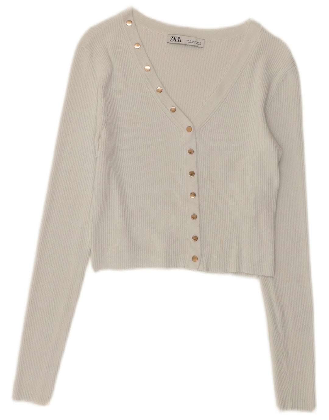 Zara Femme Crop Cardigan Top UK 10 Petit Blanc Polyamide