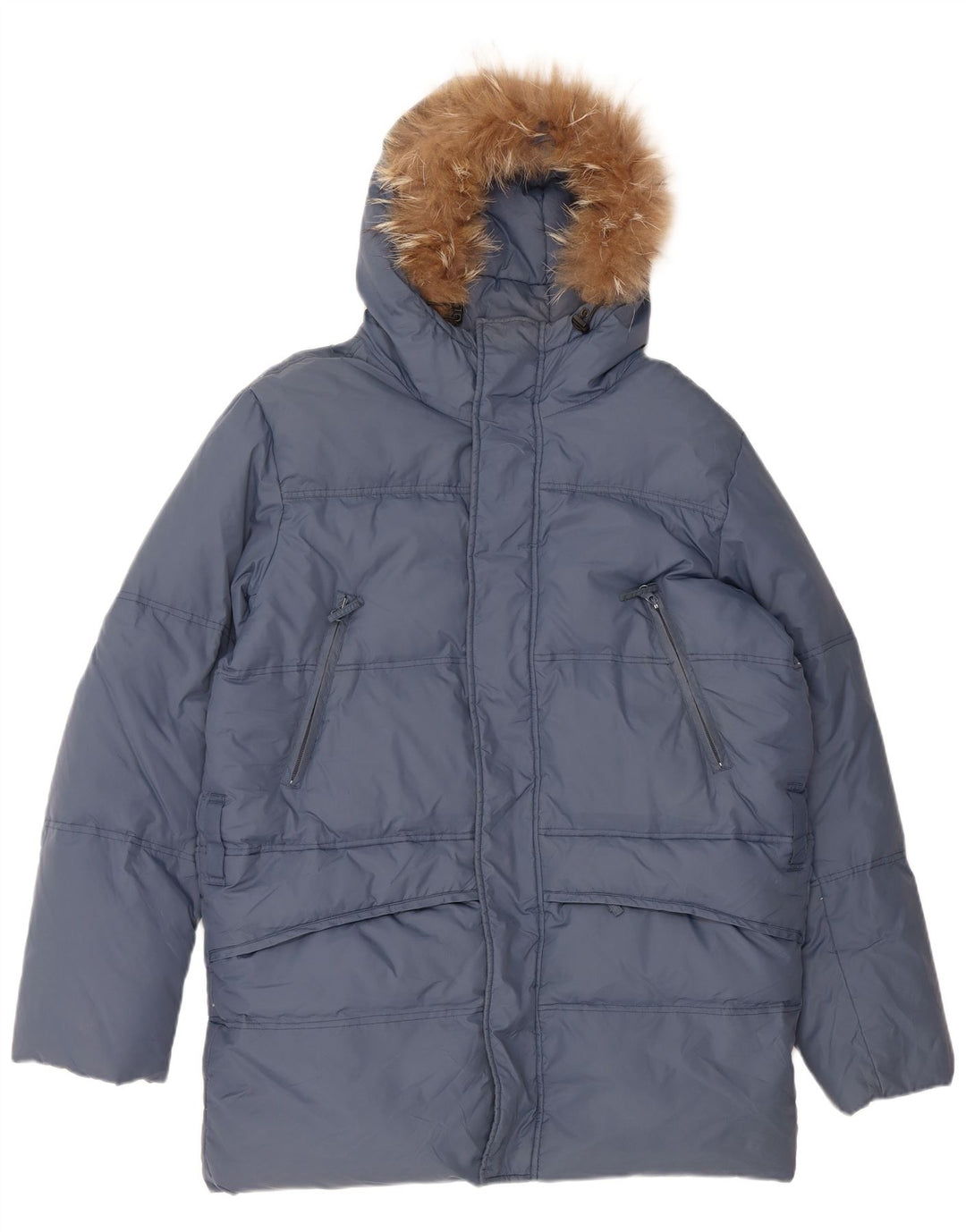 VINTAGE Manteau rembourré à capuche coupe ample pour homme UK 36 Petit nylon bleu