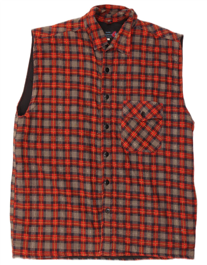 vintage Chemise en flanelle sans manches pour hommes Grand chèque rouge