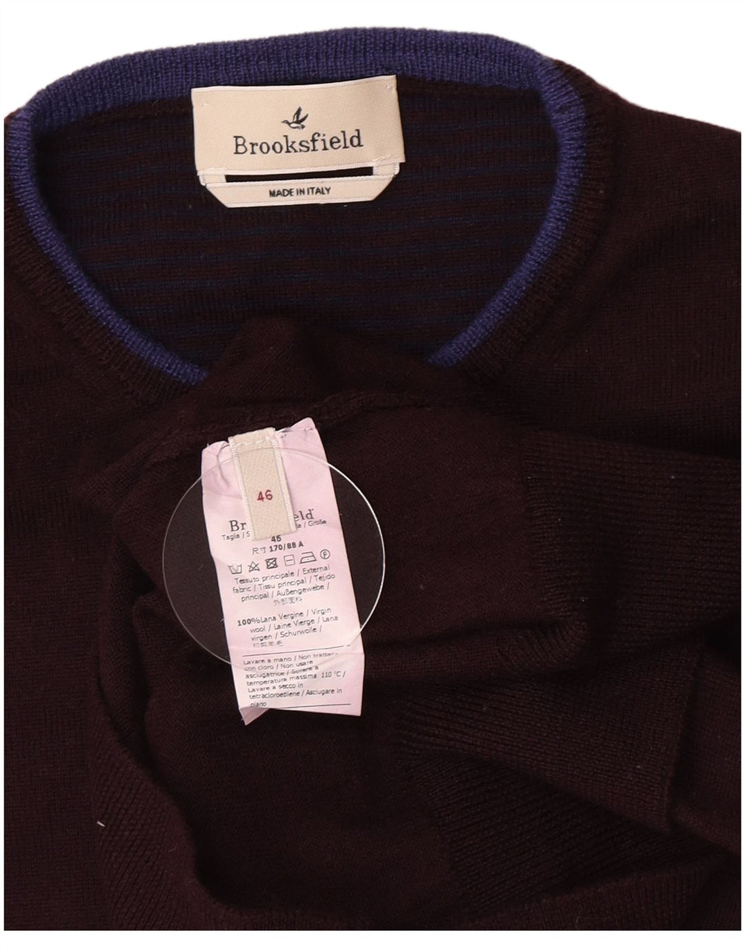 Brooksfield Pull à col rond pour homme IT 46 Petit marron laine vierge