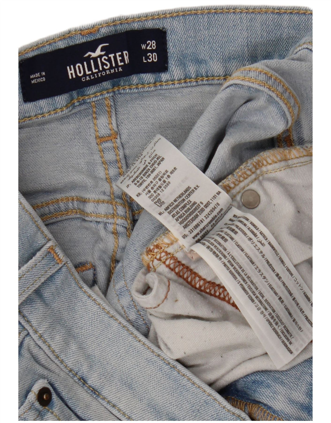 HOLLISTER Jean super skinny effet vieilli W28 L30 bleu coton pour femme