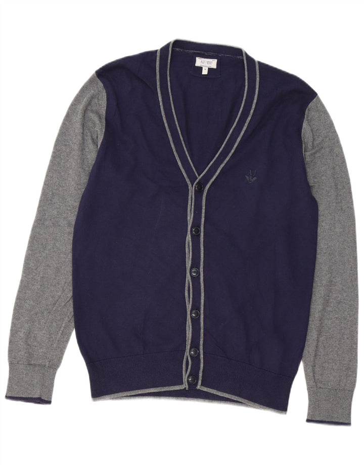 ARMANI JEANS Pull Cardigan Homme Bleu Marine Moyen Colorblock Coton