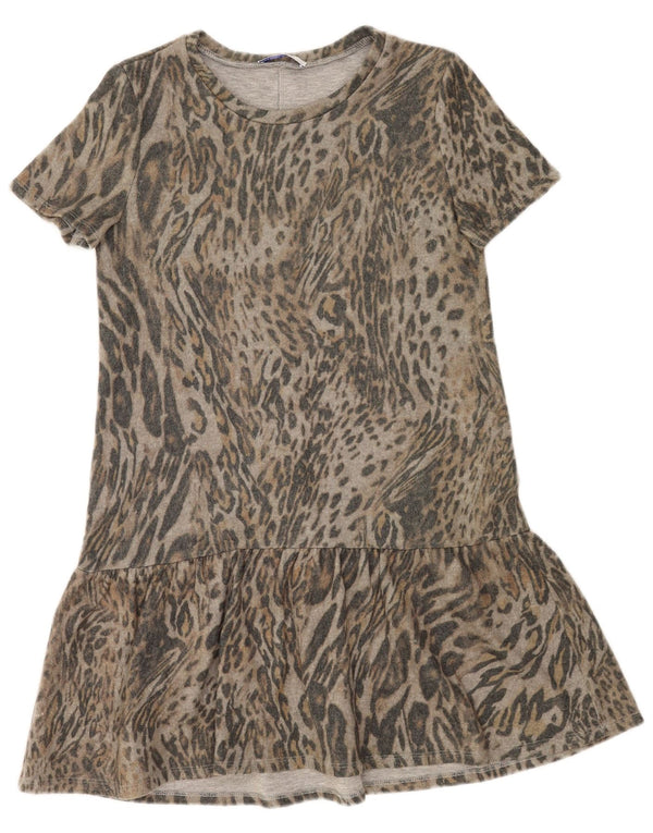 Zara Robe taille basse pour femme UK 10 Petit imprimé animal gris