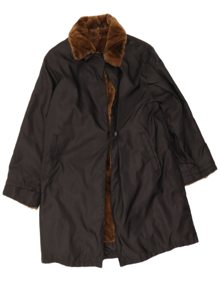 vintage Femme Sherpa Pardessus IT 42 Moyen Noir Polyamide