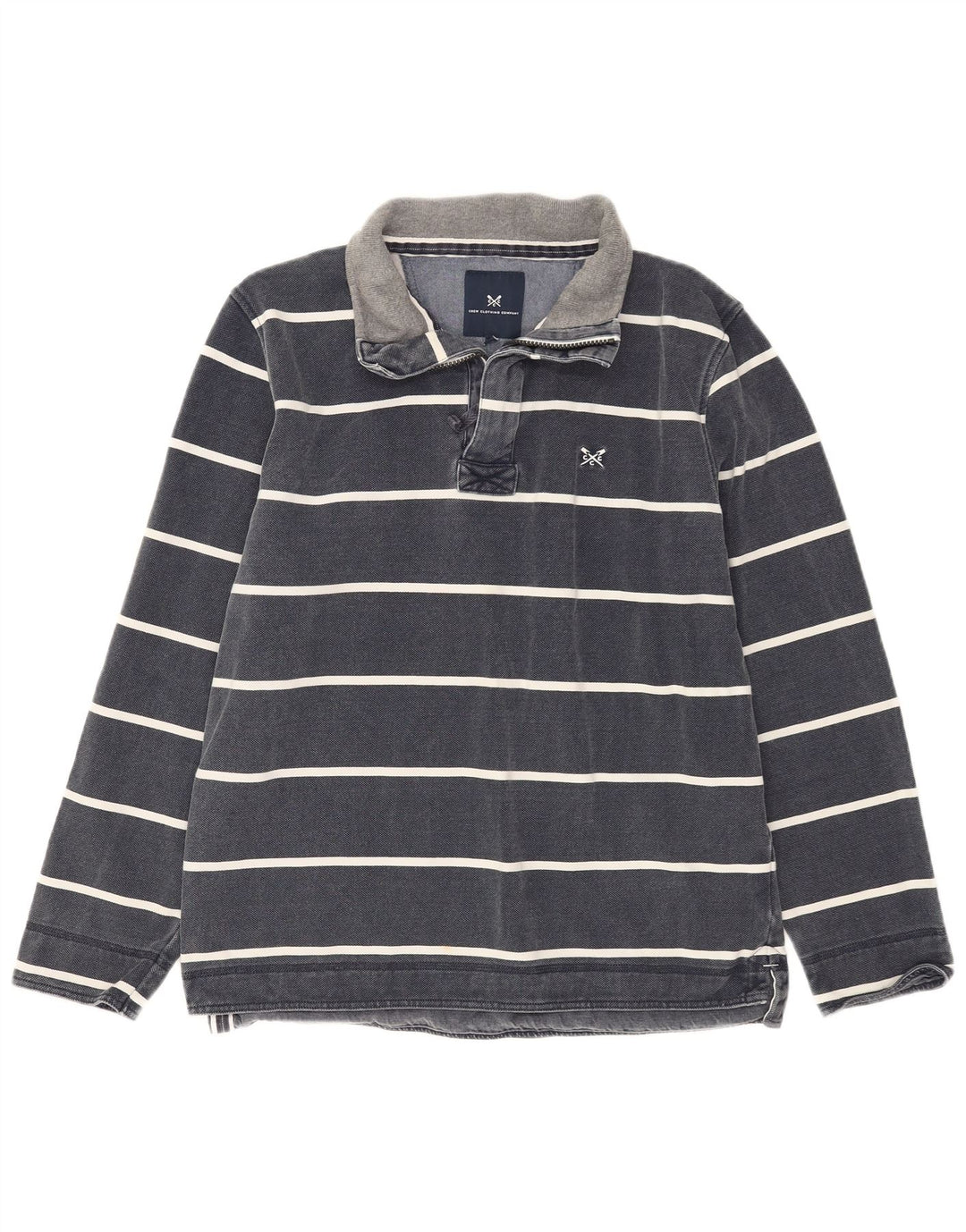 CREW CLOTHING Sweat-Shirt Col Zippé Homme Rayé Bleu Marine Moyen