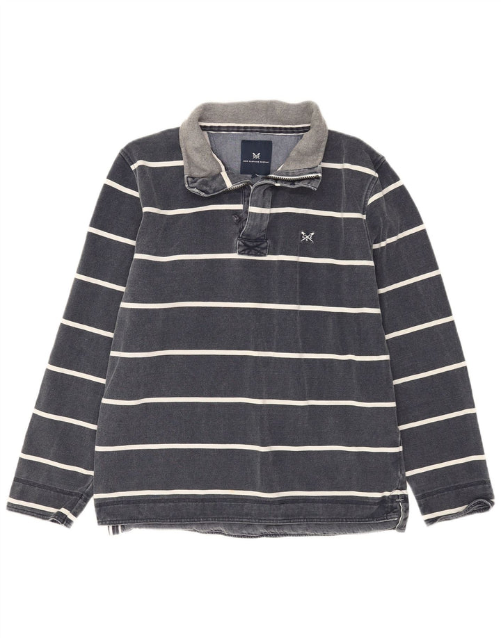 CREW CLOTHING Sweat-Shirt Col Zippé Homme Rayé Bleu Marine Moyen