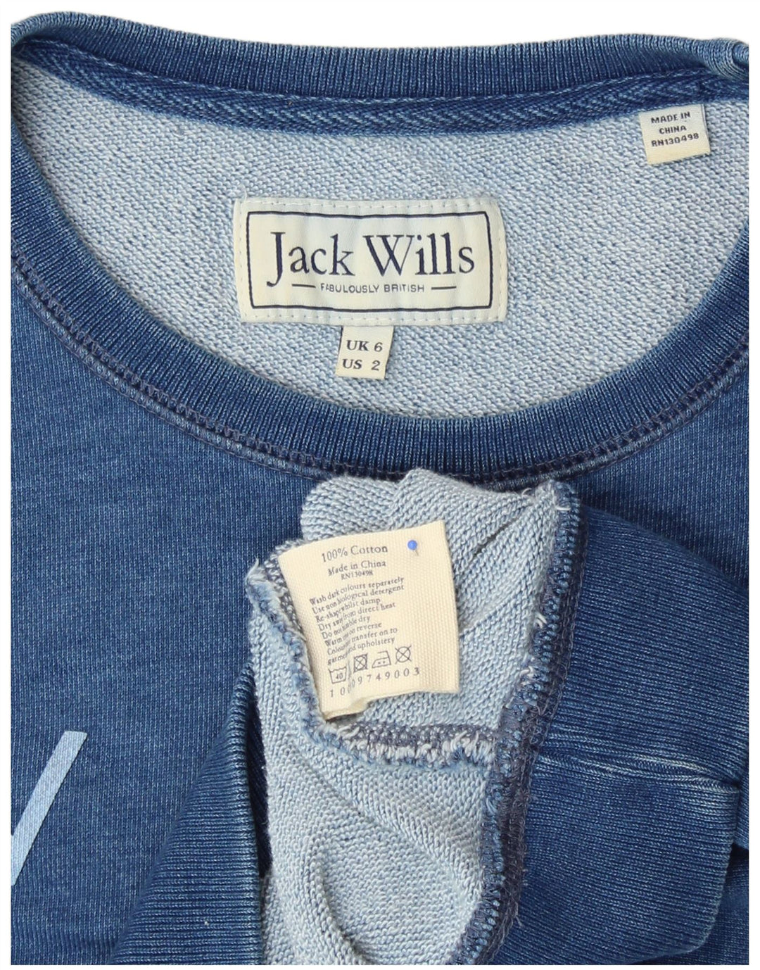 JACK WILLS Sweat-shirt graphique pour femme UK 6 XS Bleu Coton