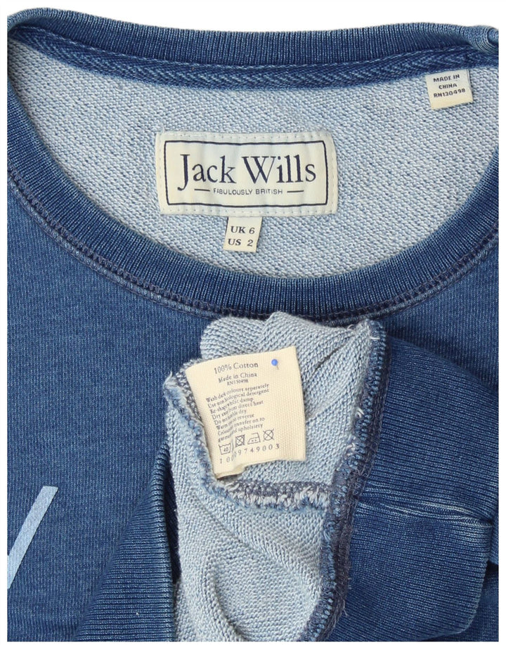 JACK WILLS Sweat-shirt graphique pour femme UK 6 XS Bleu Coton
