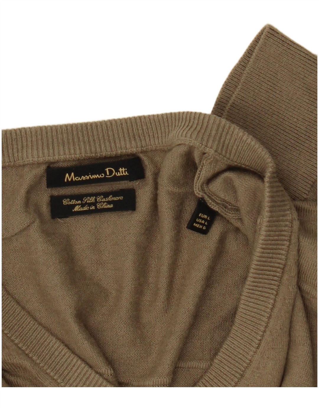 Massimo Dutti Pull col V pour homme en coton kaki Taille L