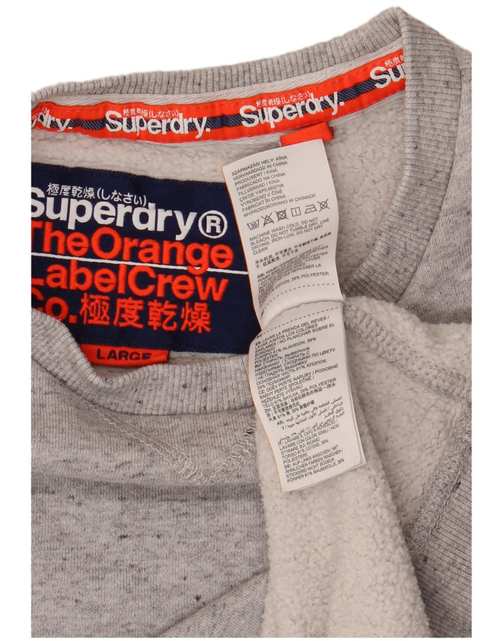 SUPERDRY Sweat-Shirt Femme UK 16 Large Gris Moucheté Coton
