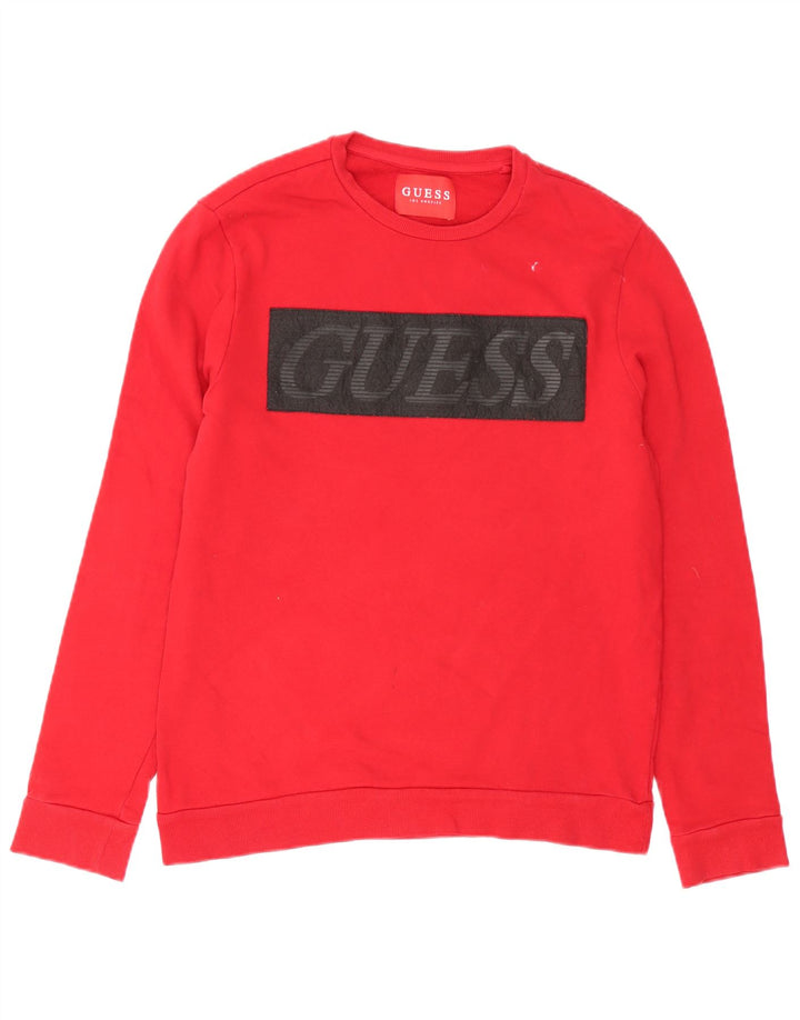 Guess Sweat-Shirt Graphique Homme Rouge Moyen Coton