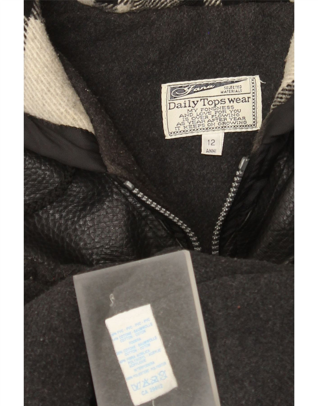 Manteau coupe-vent à capuche vintage pour garçons 11-12 ans, carreaux noirs en polyvinyle