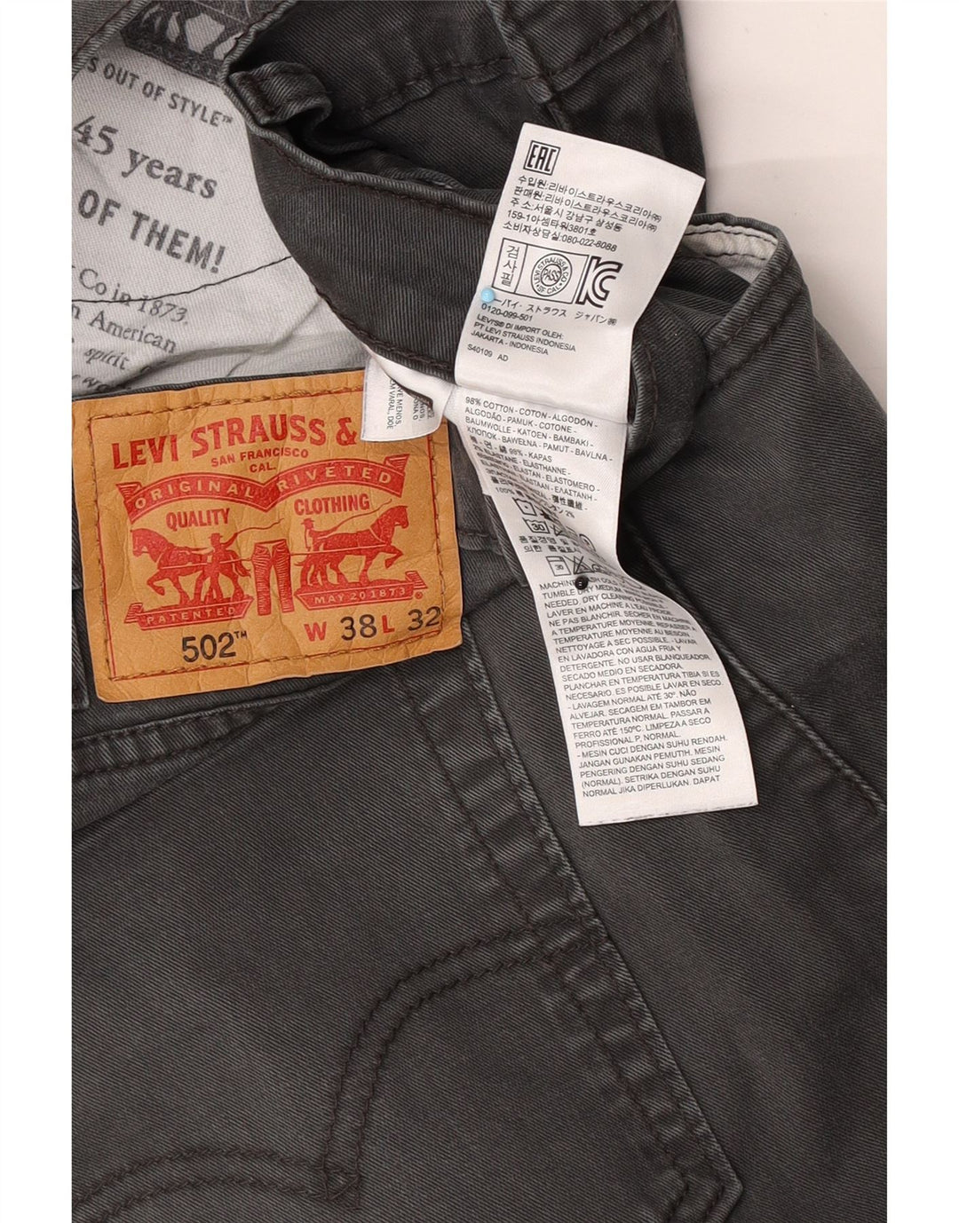 Levi's Jean 502 Tapered Homme Gris Coton W38 L32