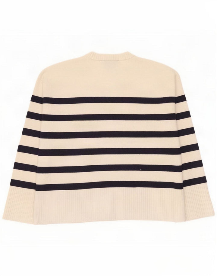 Zara Pull surdimensionné à col rond pour femme Petit rayé blanc cassé