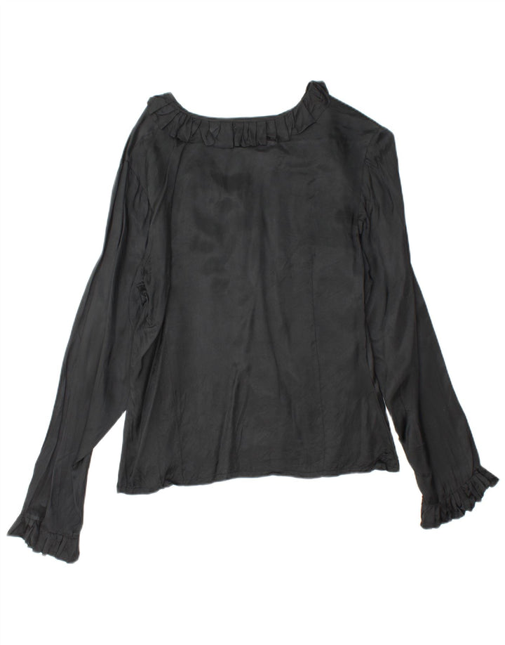 VINTAGE Womens Front Tie Shirt Blouse UK 14 Medium Black