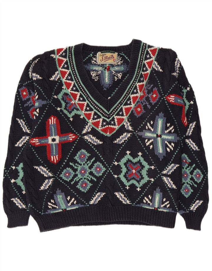 S.Moritz Pull col V pour femme UK 16 Large Bleu marine Coton