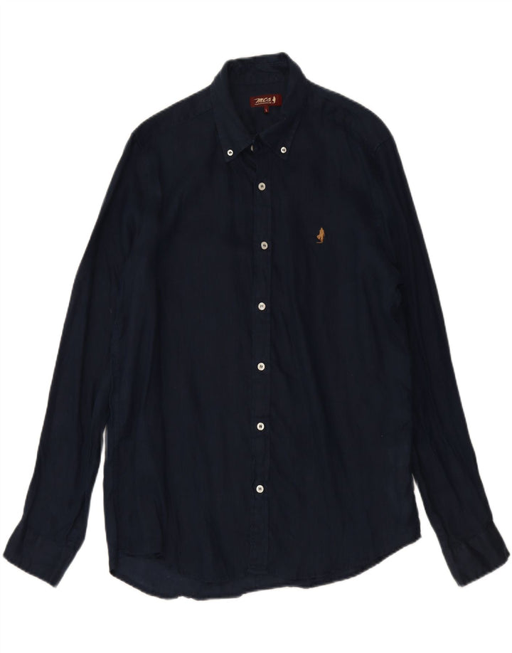 MARLBORO CLASSICS Mens Shirt Large Navy Blue Linen Vintage Marlboro Classics and Second-Hand Marlboro Classics from Messina Hembry 