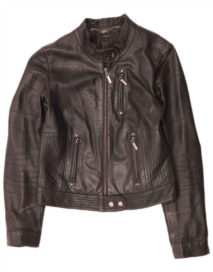 Jones Veste de motard en cuir court pour femme EU 38 Cuir noir moyen