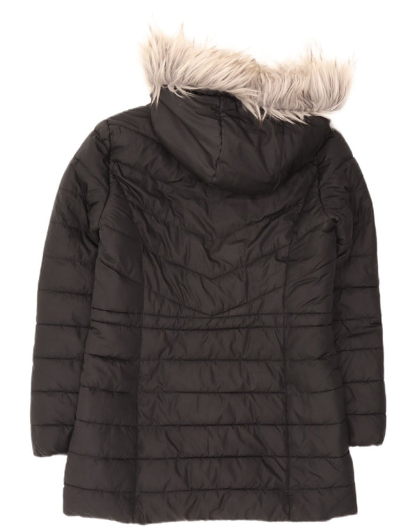 Hollister Manteau rembourré Sherpa à capuche pour femme UK 14 Medium Noir Polyester