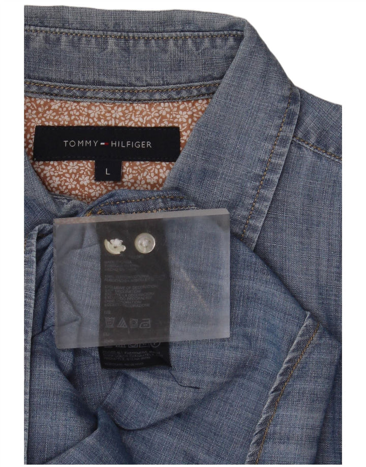 Tommy Hilfiger Chemise en jean pour homme Large Bleu Coton