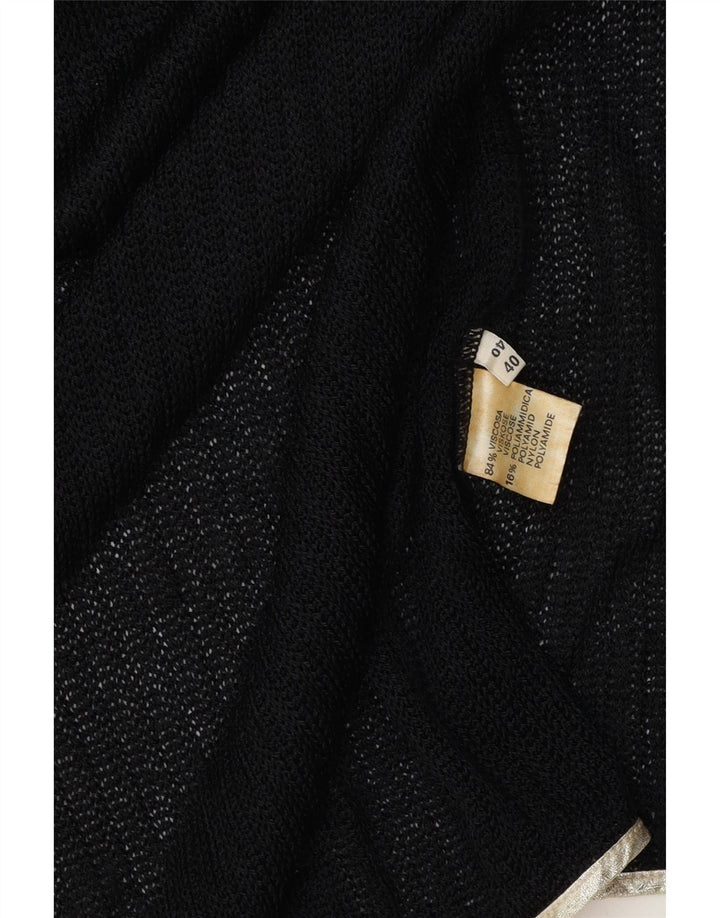 vintage Femme Open Cardigan Pull EU 40 Moyen Noir Viscose